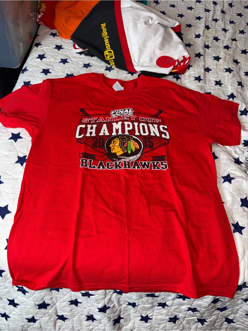 Black hawks championship shirt size large